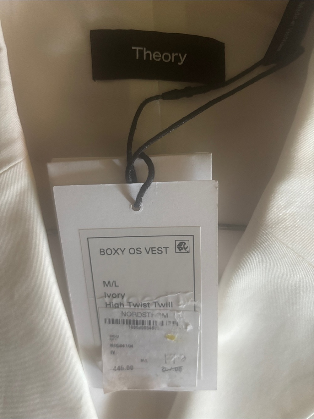 Theory Ivory Boxy OS Vest - High Twist Twill